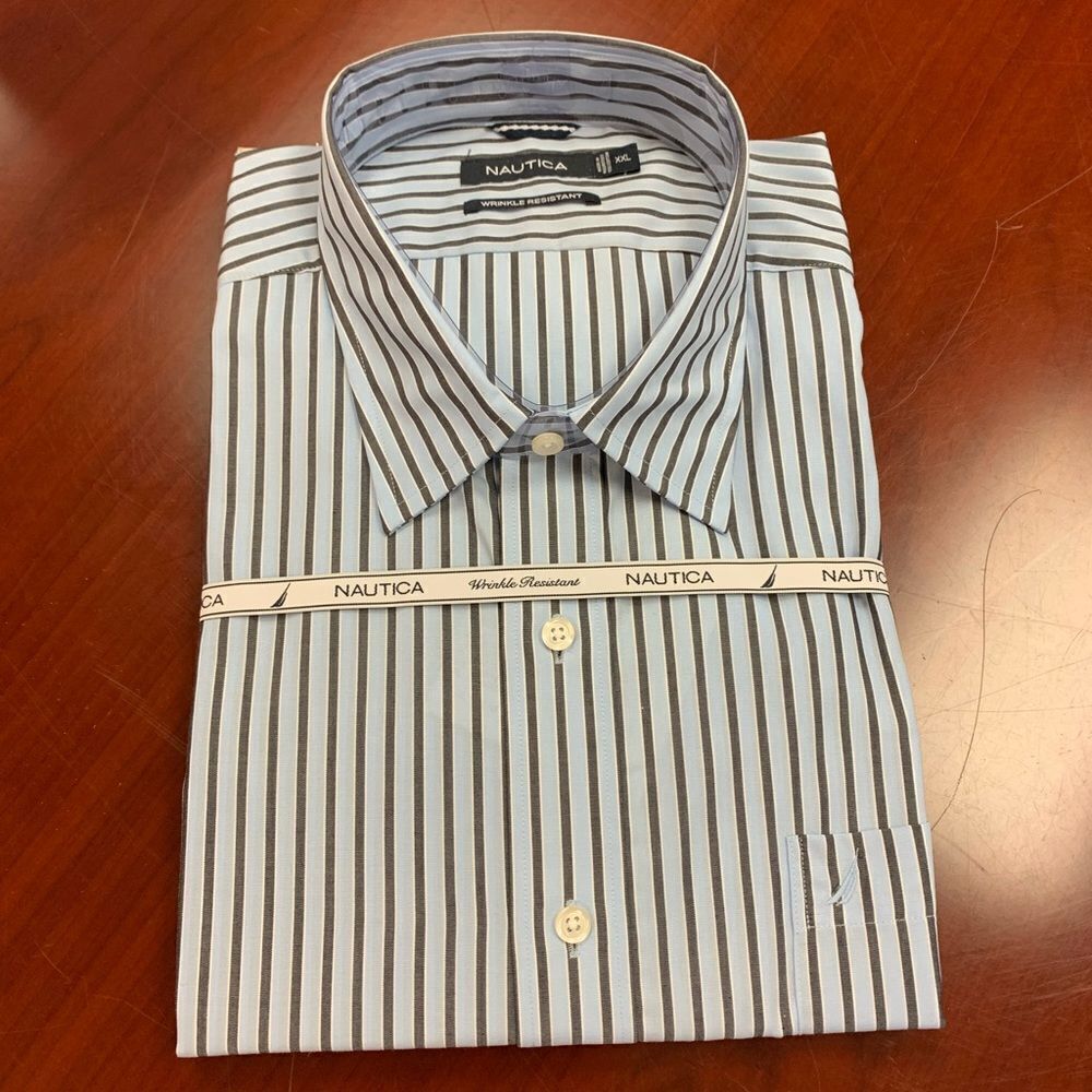Nautical Blue Stripe Wrinkle Resistant Dress Shirt sz XXL NWT